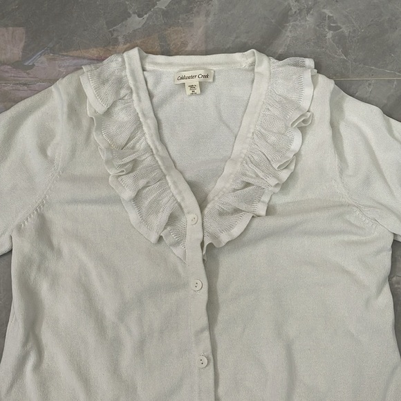 Women's Coldwater Creek Ruffled Button Up Cardigan Sweater Medium - Picture 2 of 16